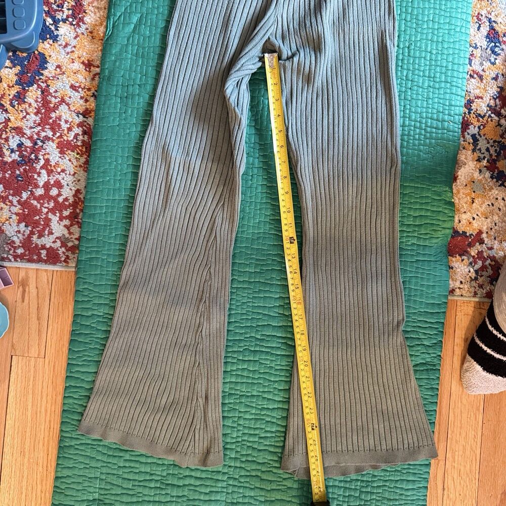 Vintage FOREVER 21 Ribbed Knit Rayon Flared Leggings M Teal Blue Pull On Y2K EUC - Picture 7 of 15